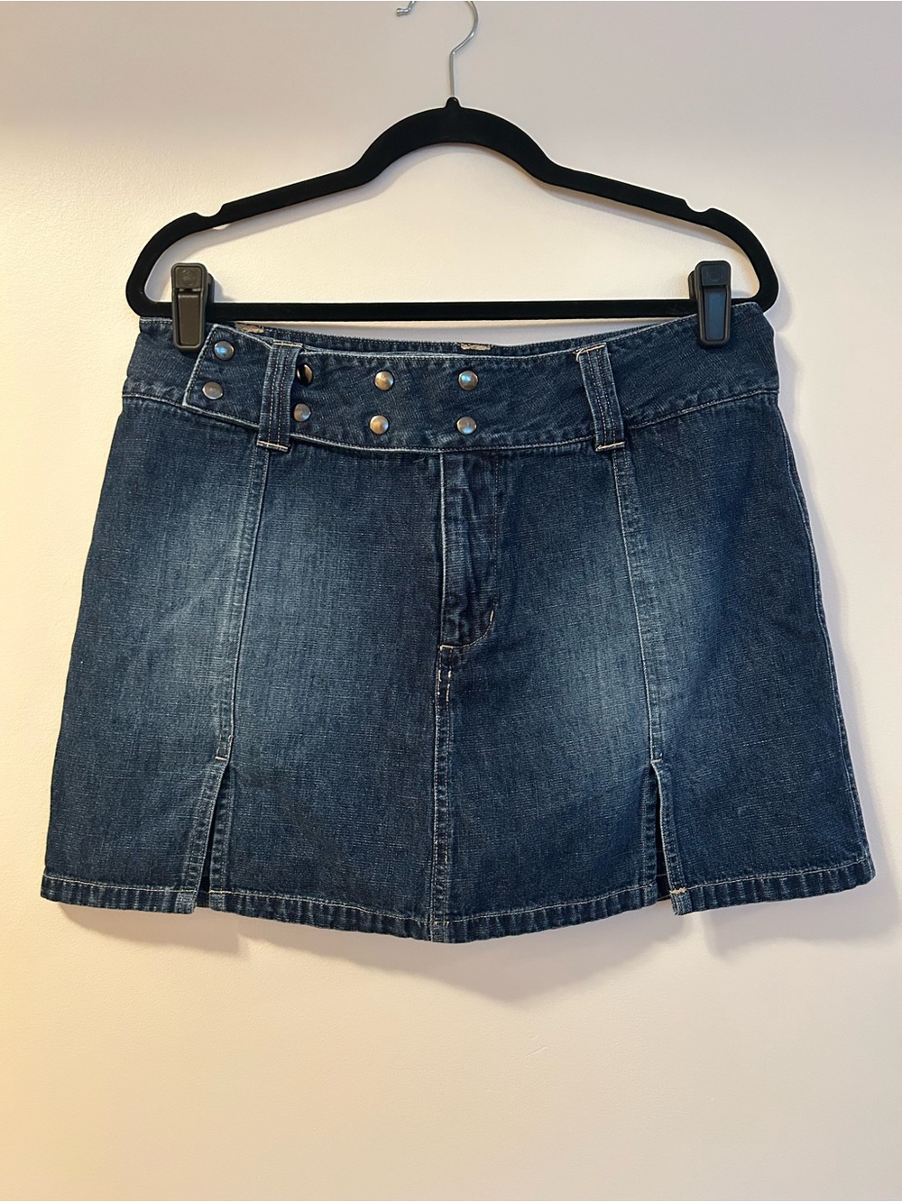 Mid Waist Denim Mini Skirt w/ Brass Studded Belt